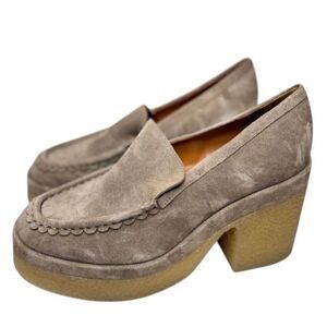 Marc Fisher Lina Platform‎ Loafer Size 10 Suede Leather Penny Tan Slip On Shoes